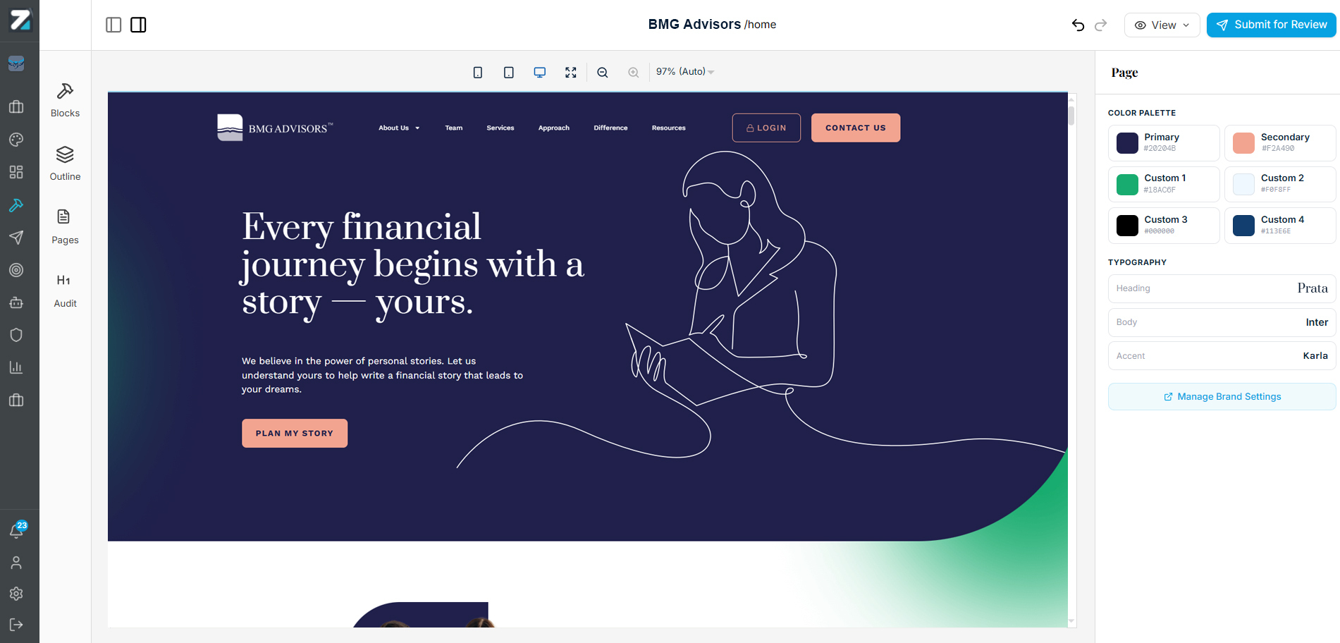 Azella AI platform showing a custom advisor website