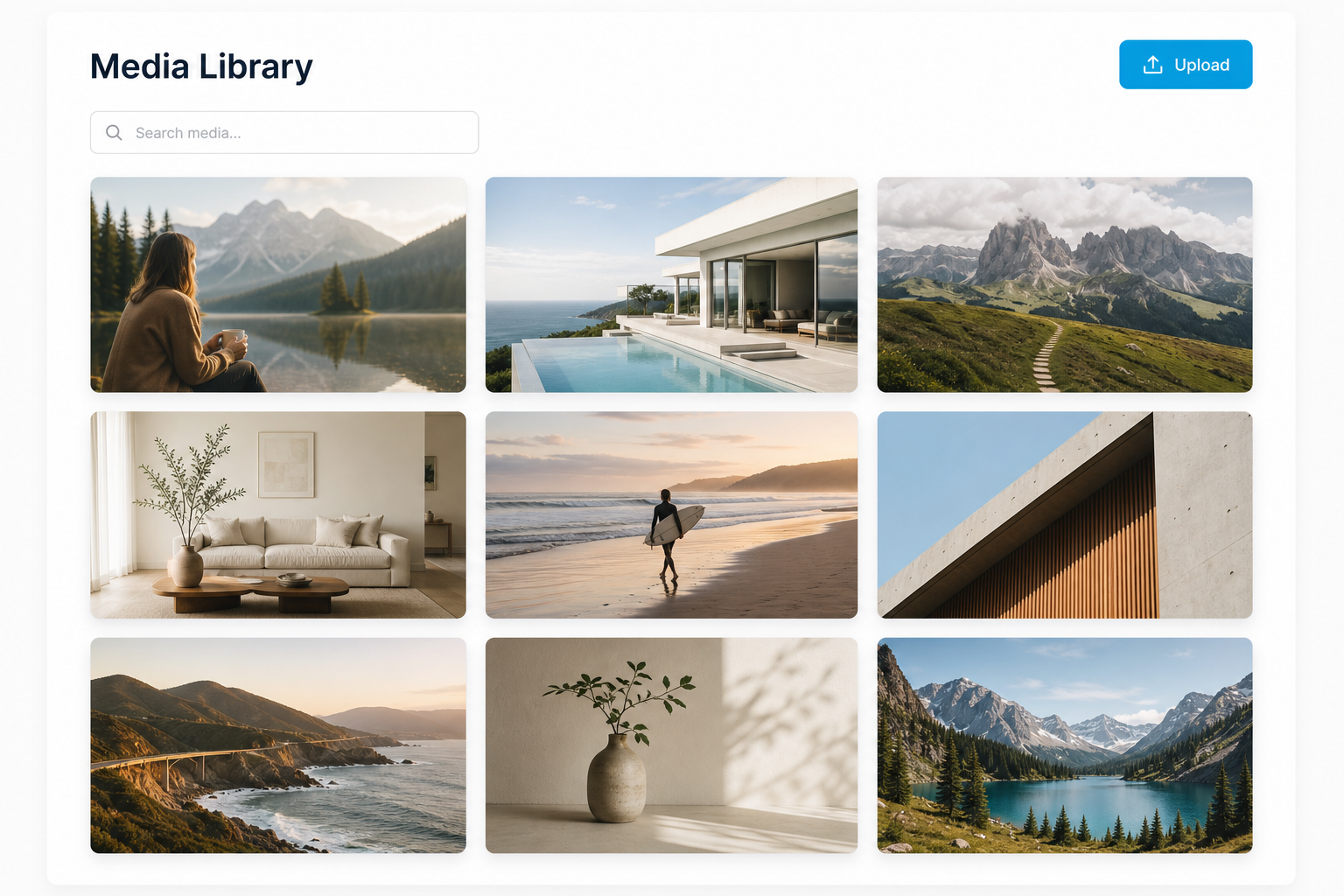 Media gallery with curated image collections organized by theme
